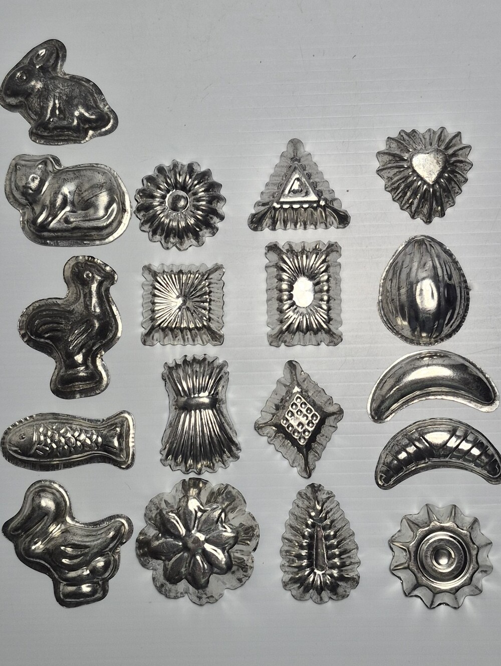 Mini Candy Chocolate Metal Molds Assorted Shapes & Animals Set Of 18 Vintage